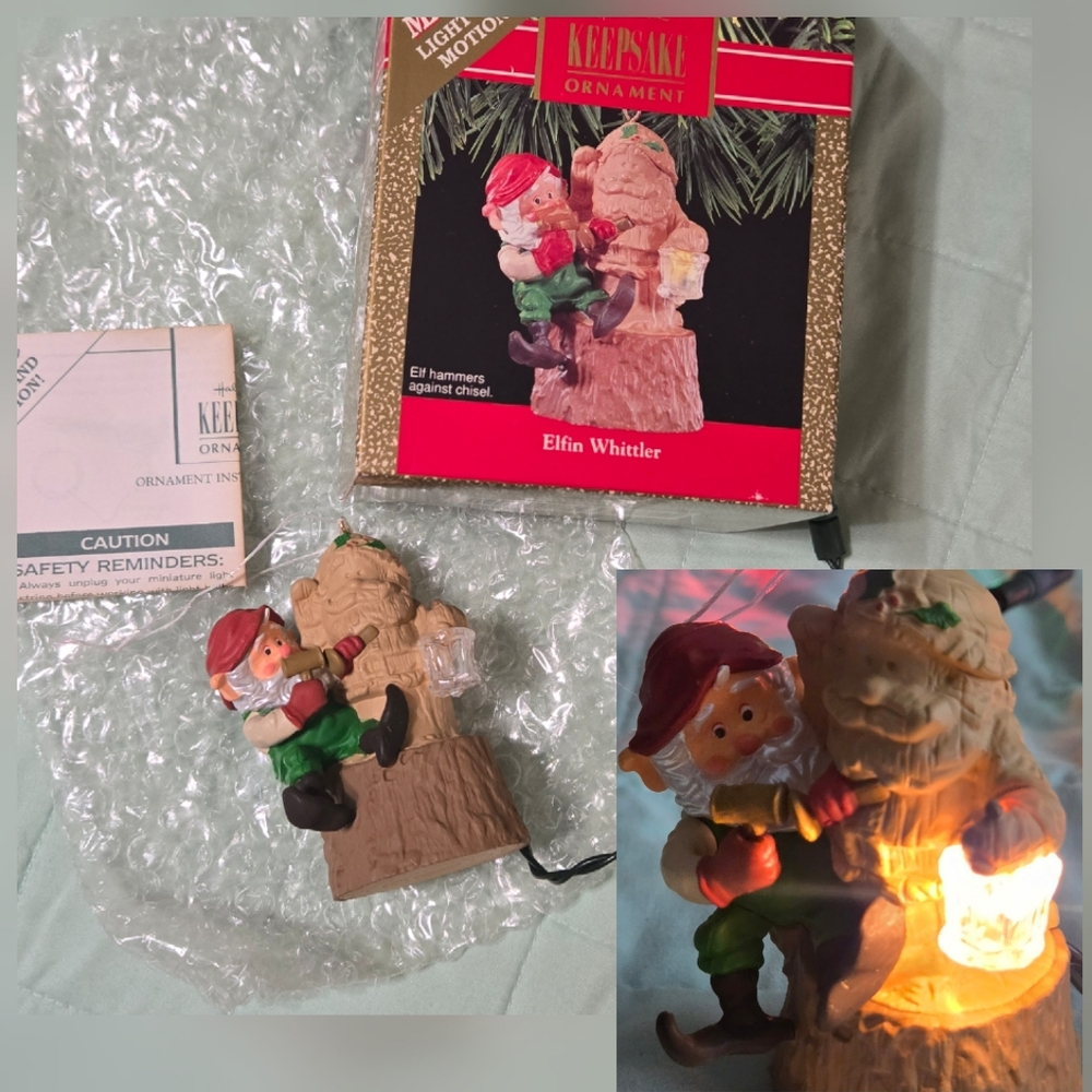 Hallmark Keepsake 1990 Elfin Whittler Magic Light and Motion Ornament